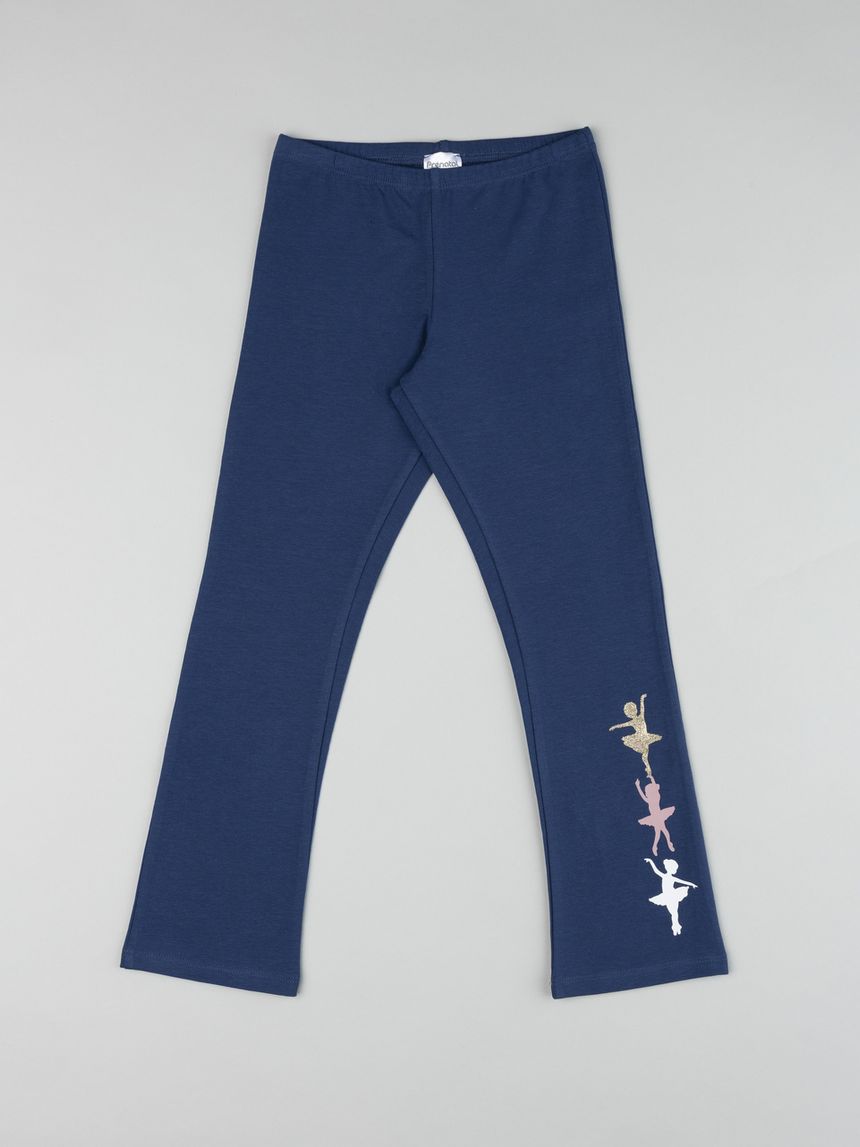Leggings bambina blu grafica ballerine glitter