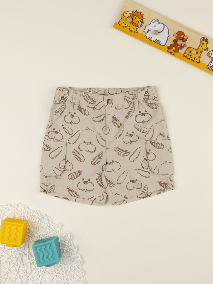 Shorts bimbo marrone stampa allover
