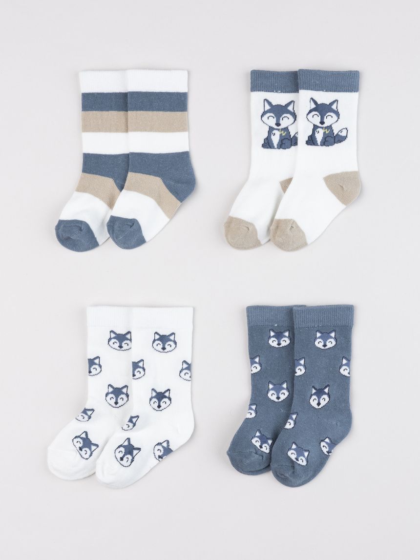 Pack 4 calze gambaletto bambino beige/blu rigate