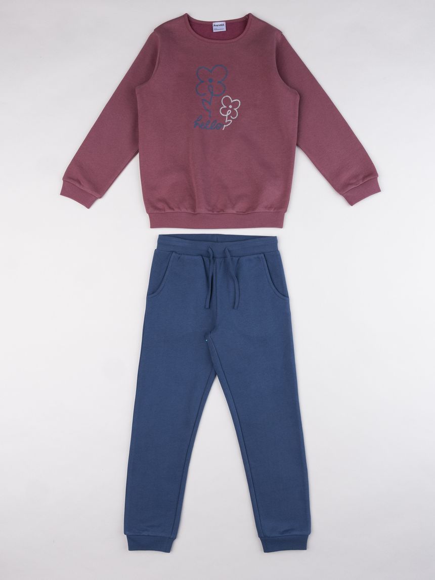 Completo jogging felpato bambina "fiori"