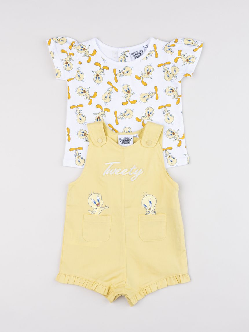 Completo bimba con salopette e t-shirt titti