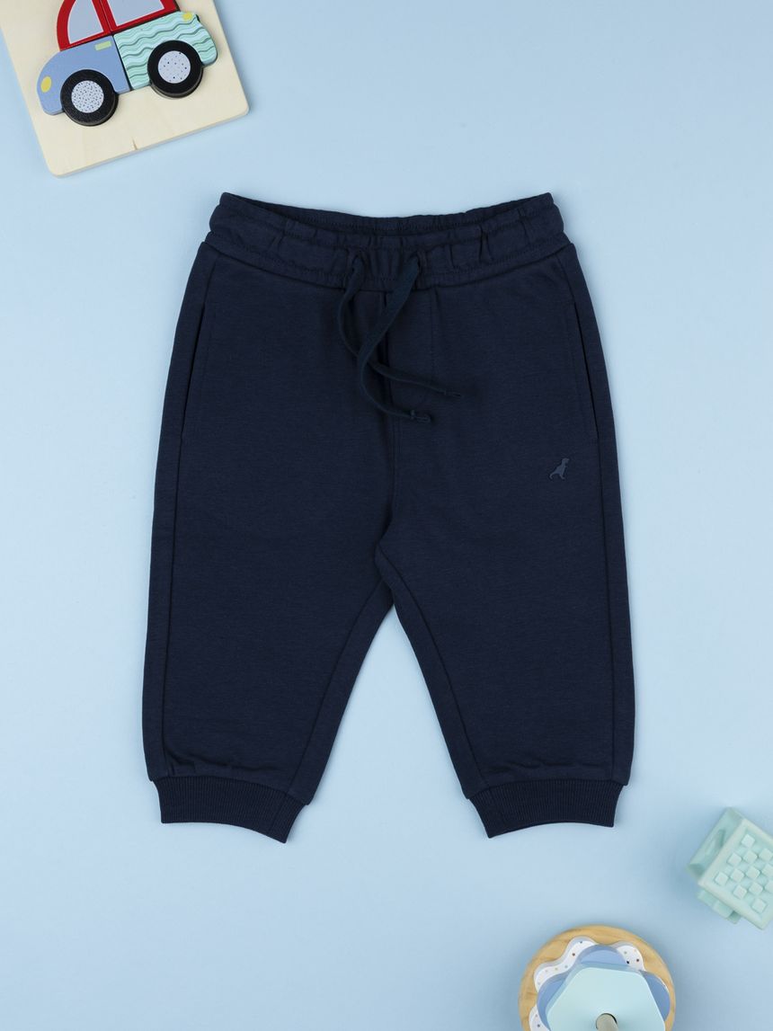 Pantalone french terry bimbo blu scuro con coulisse