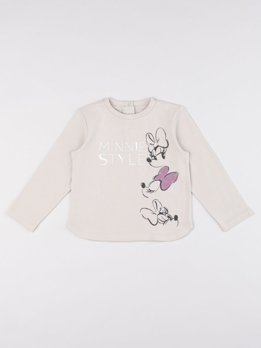 T-shirt bimba maniche lunghe minnie beige con bottoni