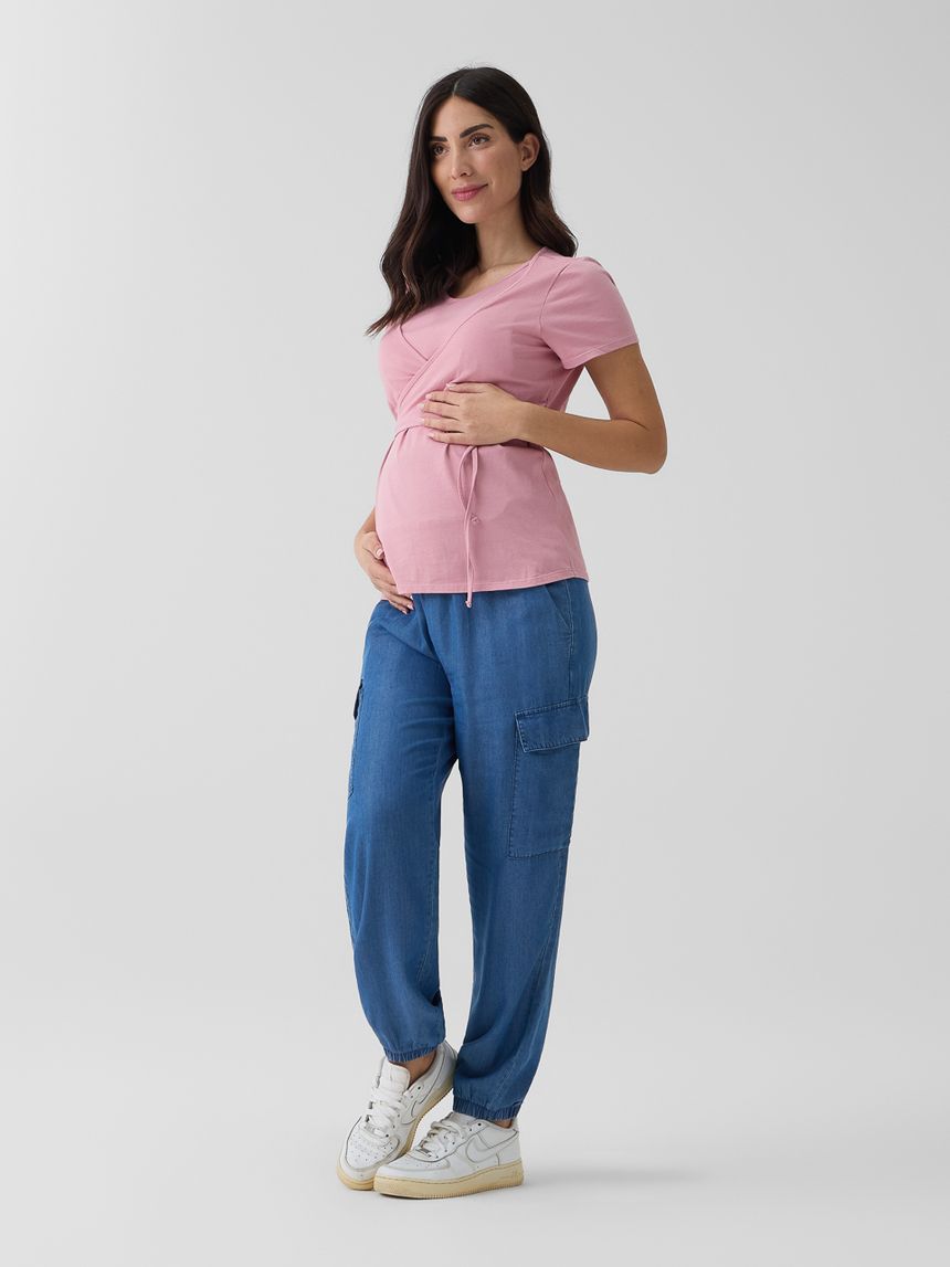 Pantaloni premaman cargo in denim leggero