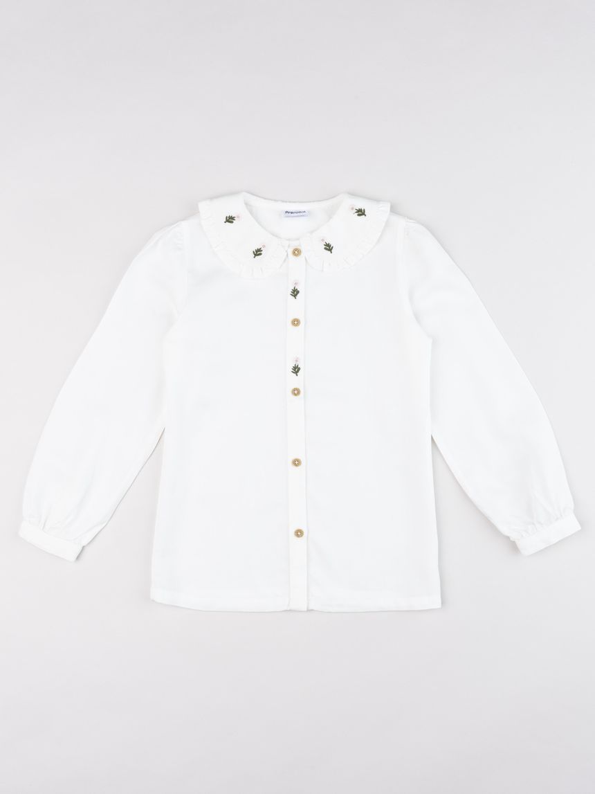 Camicia boho-chic bambina bianca con fiori