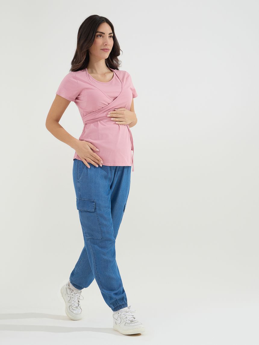 T-shirt allattamento con incrocio a portafoglio rosa