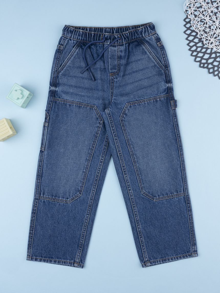 Pantalone lungo bambino denim con elastico in vita