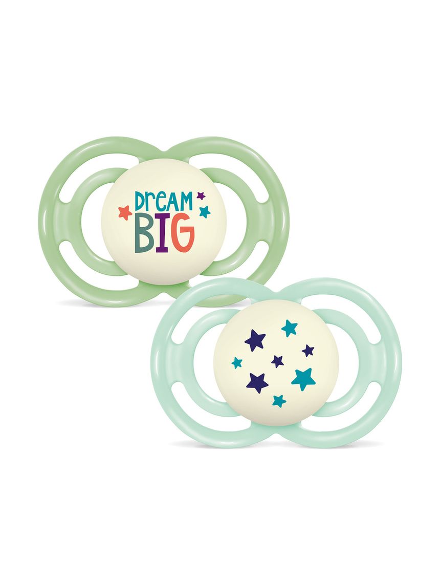 Mam perfect night confezione doppia succhietto 16+ mesi (set da 2), ciuccio mam 16 36 mesi silicone che si illumina al buio, verde