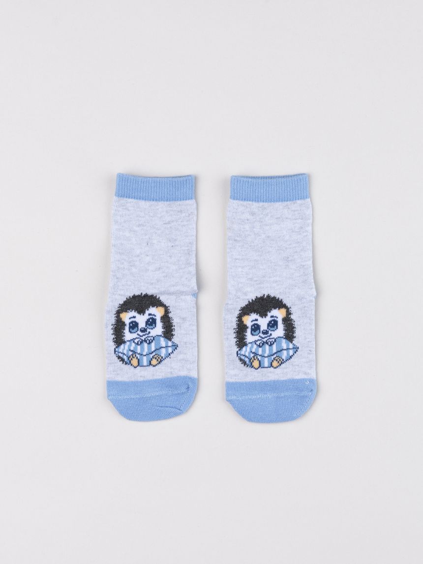 Calzini bimbo grigio/azzurro con riccio dormiglione