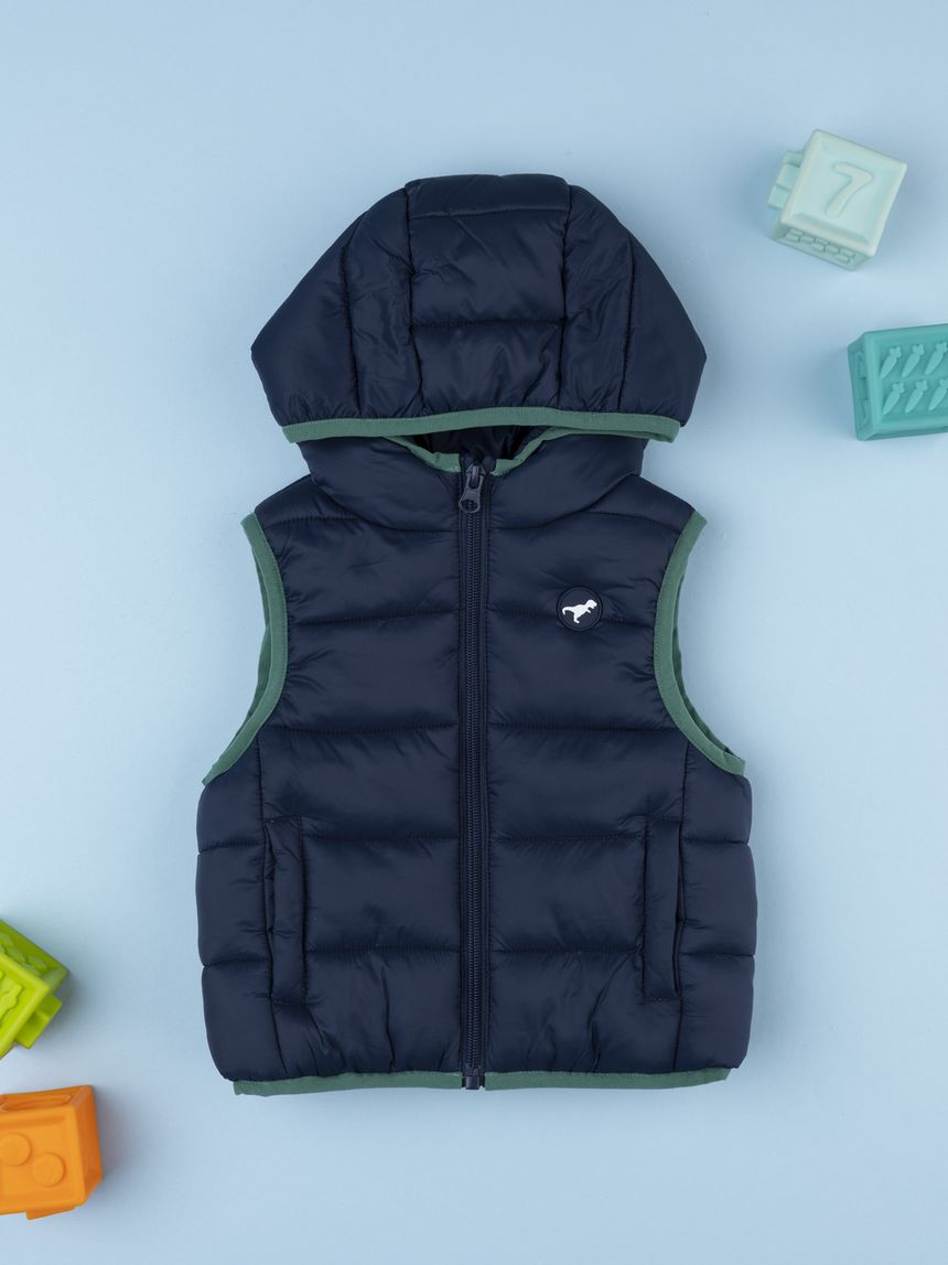 Smanicato bambino blu con cappuccio in poliestere riciclato