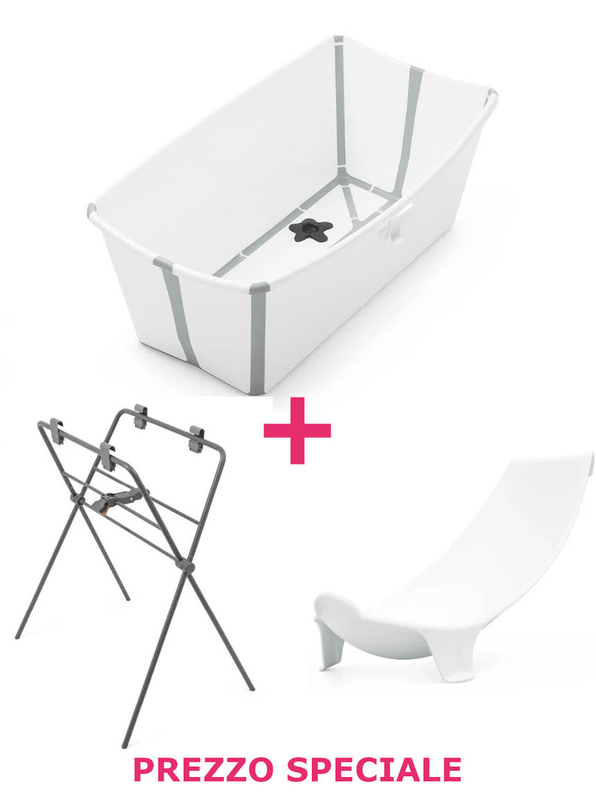 Flexi bath bianca + supporto per flexi e neonato a un prezzo speciale - stokke®