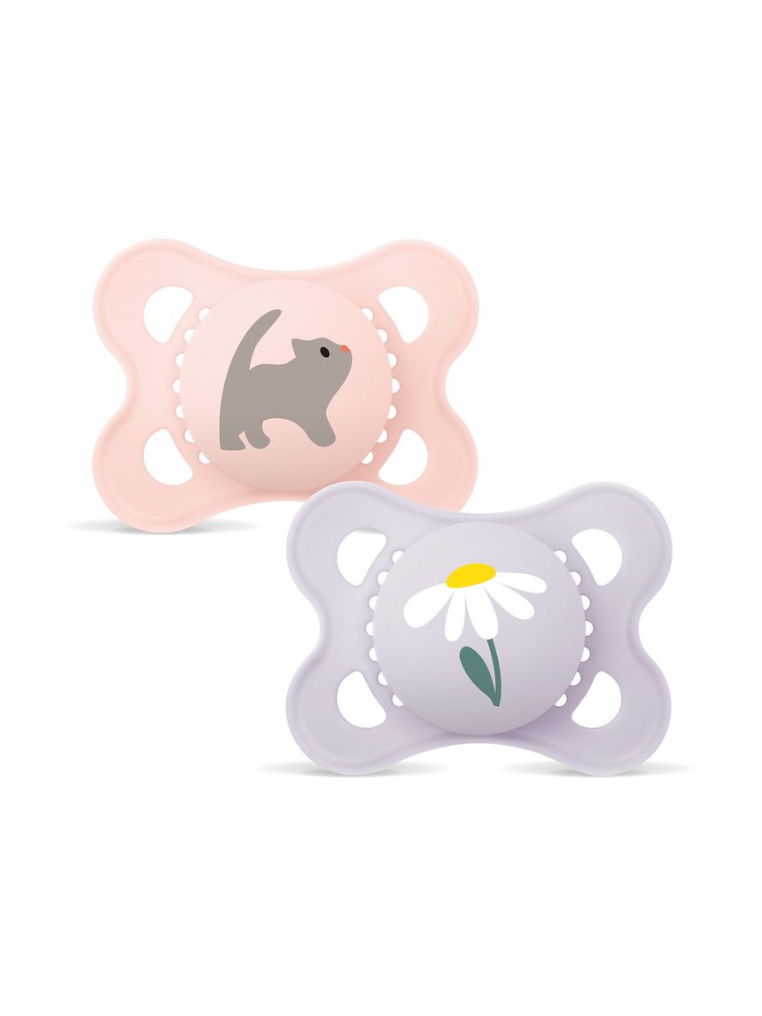 Mam original succhietto 2-6 mesi (set da 2), ciuccio mam 2-6 mesi con tettarella ortodontica in silicone, rosa/lilla