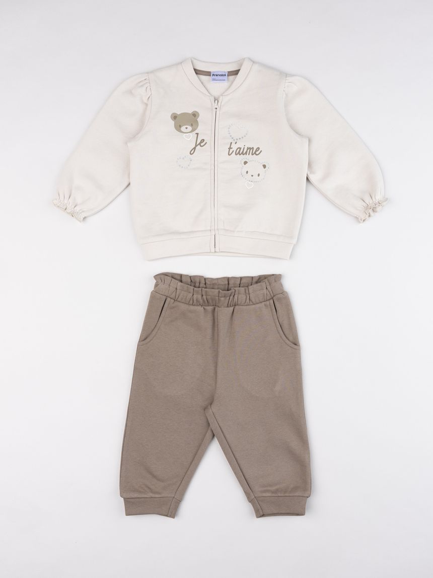 Completo jogging bimba due pezzi beige/marrone orsetti