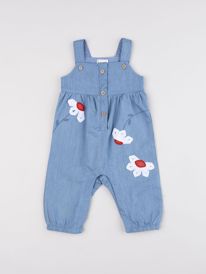 Salopette bimba denim leggero con ricami