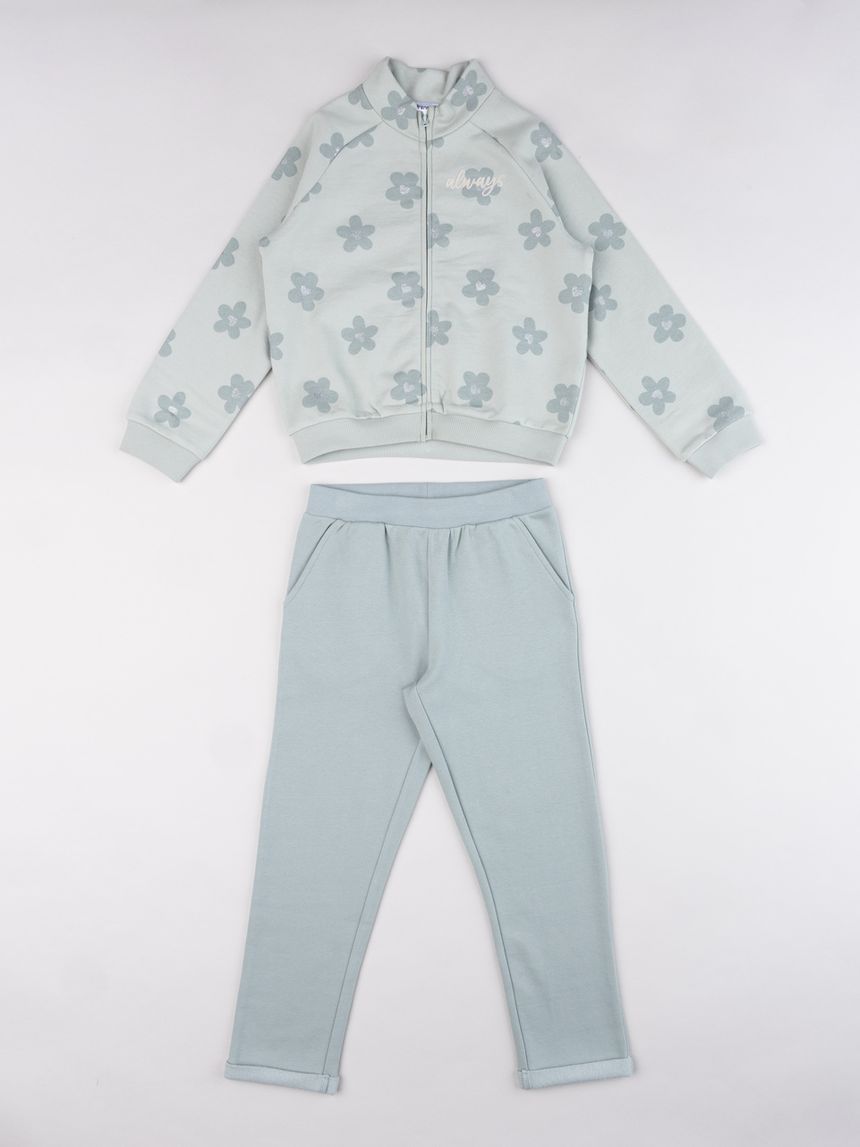 Tuta sportiva bambina verde margherite allover