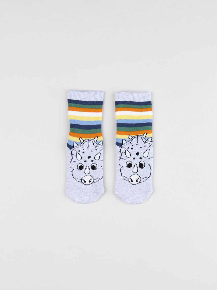 Calze antiscivolo bimbo multicolor con rinoceronte