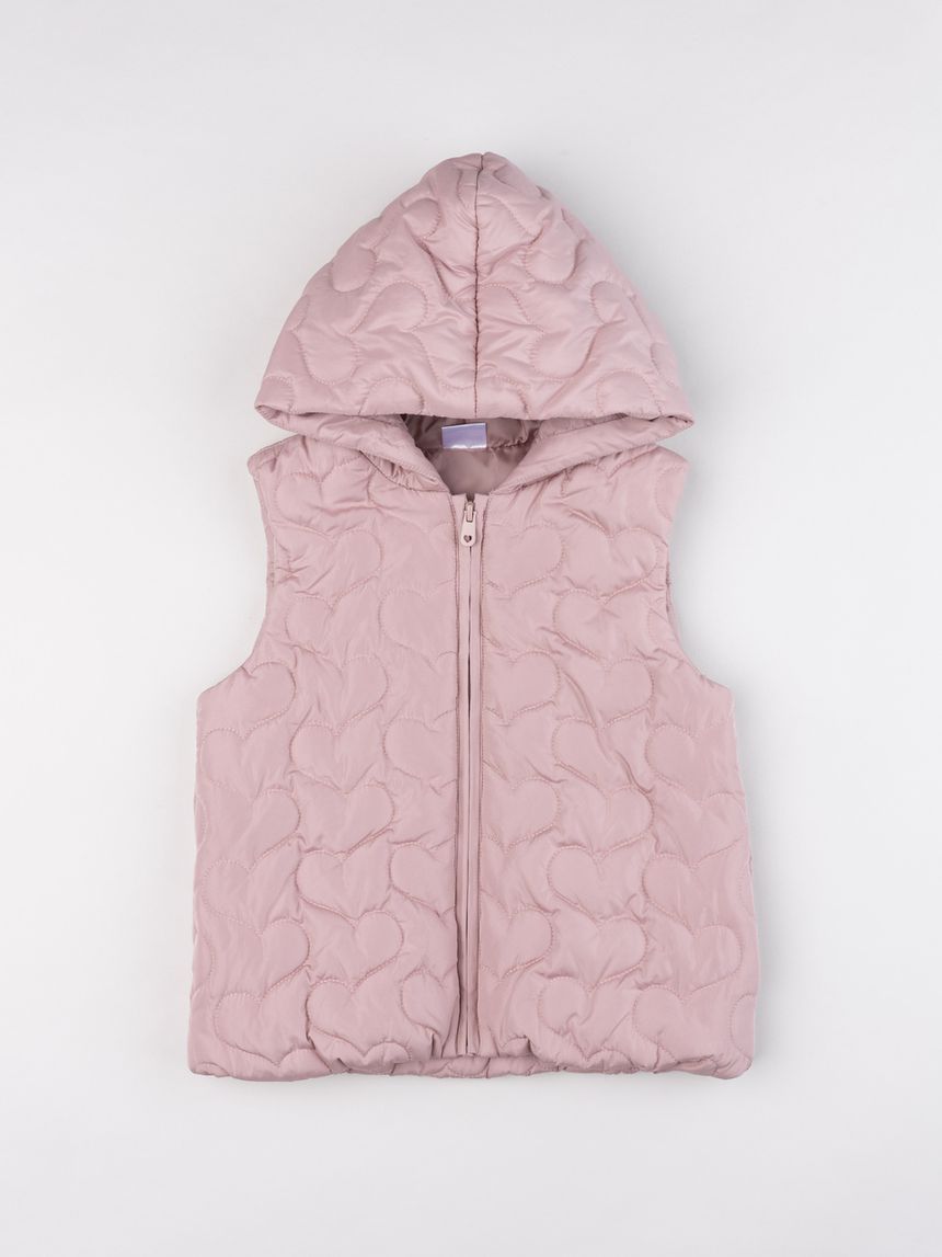 Gilet rosa imbottito bambina con trapuntatura a cuor