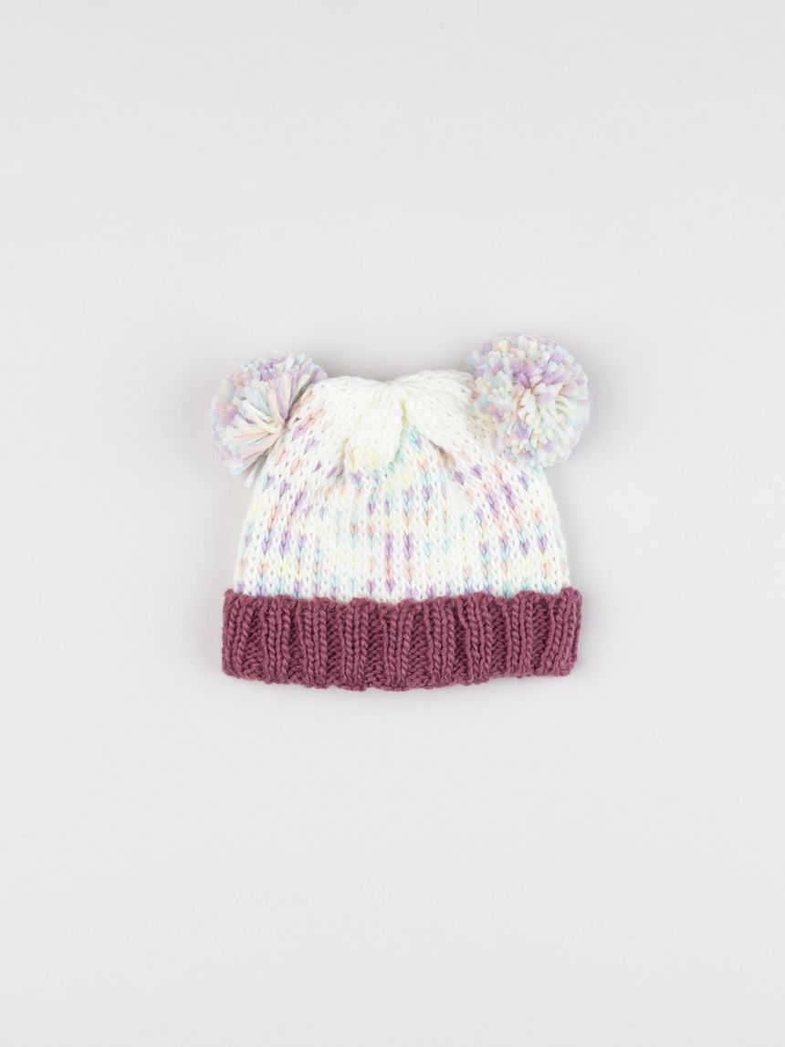 Berretto multicolor bimba con doppio pon pon