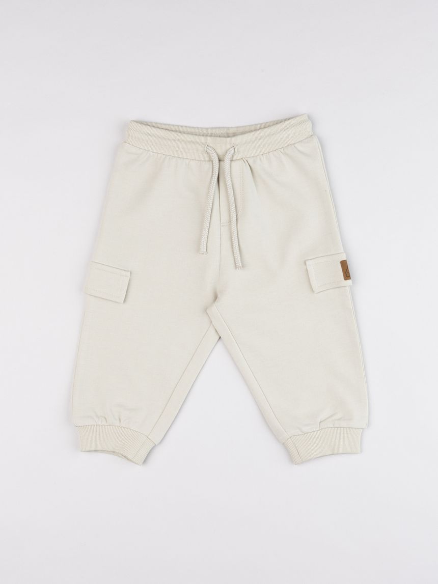 Pantalone bimbo beige con cordino e tasche