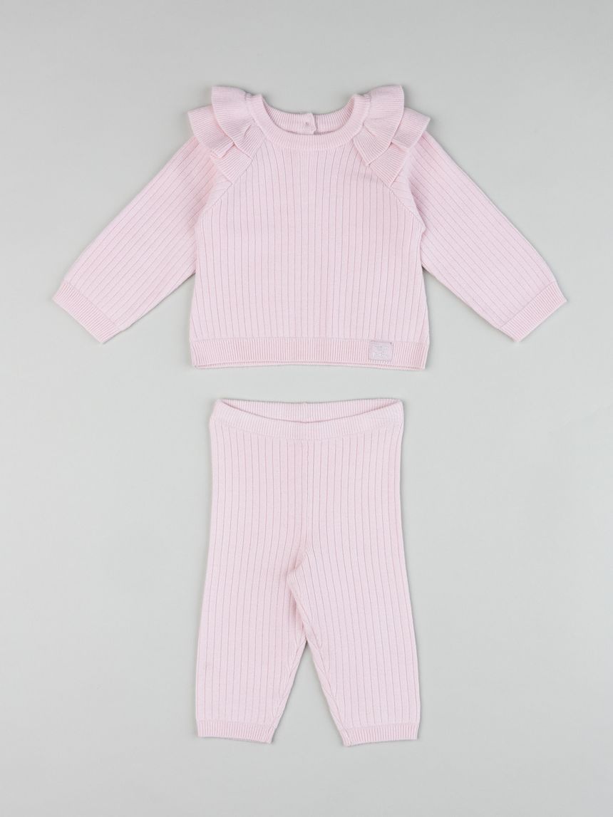 Set 2 pezzi tricot rosa da neonata in maglia