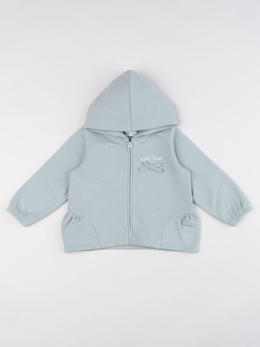 Felpa con zip e cappuccio bimba verde "sweet love"