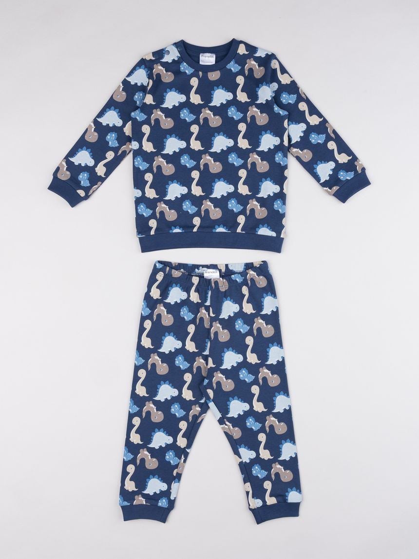 Pigiama interlock lungo due pezzi bimbo blu "dino"