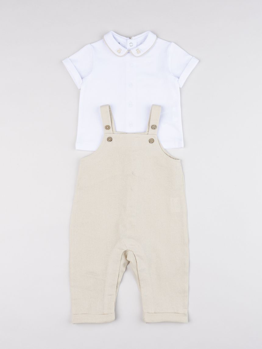 Completo neonato salopette in lino + t-shirt