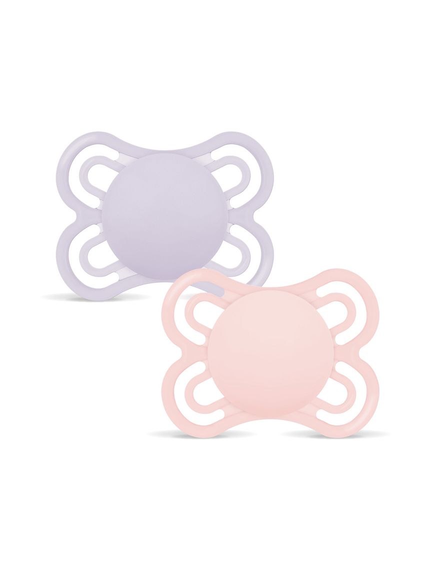 Mam perfect confezione doppia succhietto 2-6 mesi (set da 2), ciuccio mam 2-6 mesi in silicone per un sano sviluppo orale, rosa/lilla