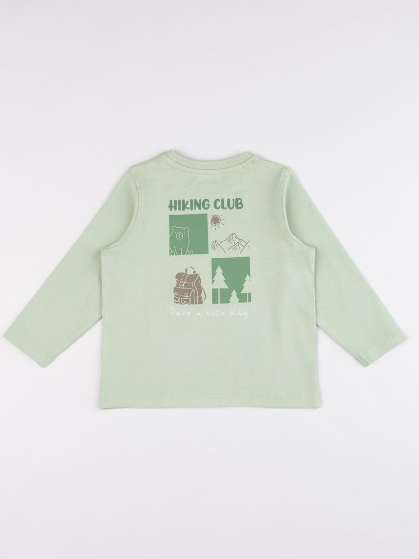 T-shirt bimbo verde a maniche lunghe stampa montagna