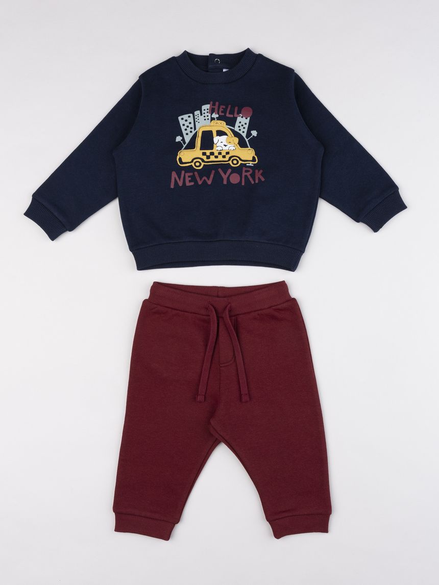 Completo jogging bimbo blu/vinaccia stampa new york