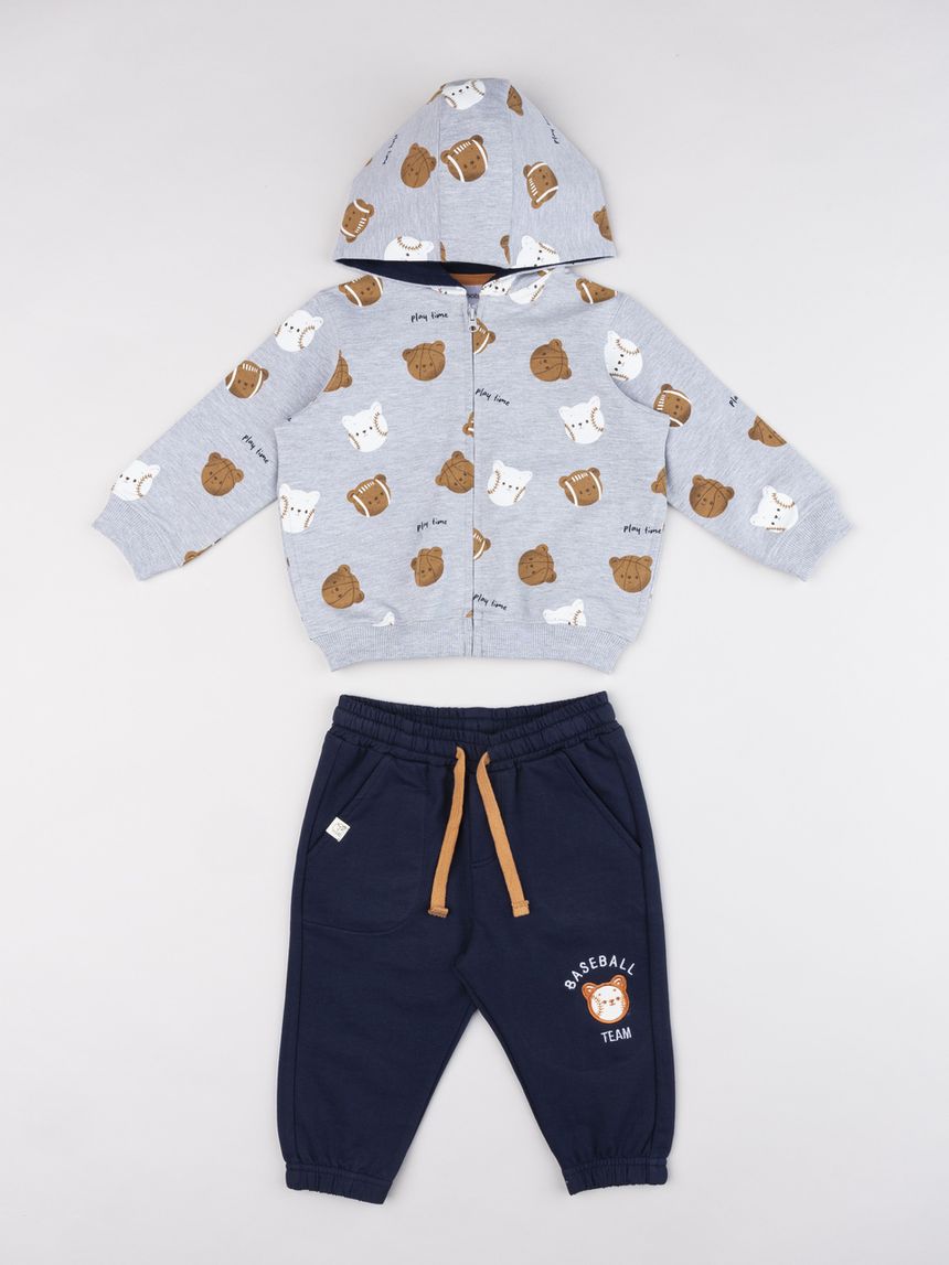 Completo jogging bimbo baseball club grigio/blu