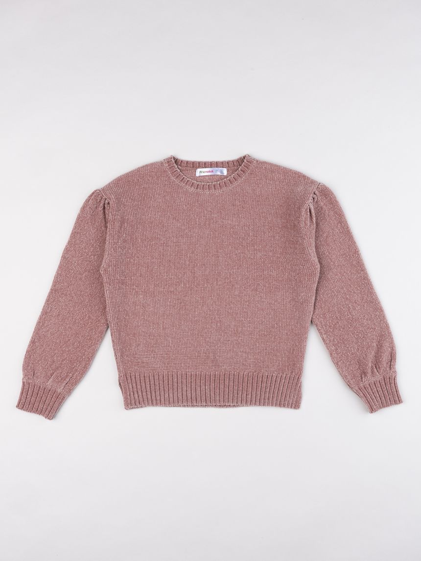 Maglia tricot in ciniglia bambina rosa antico