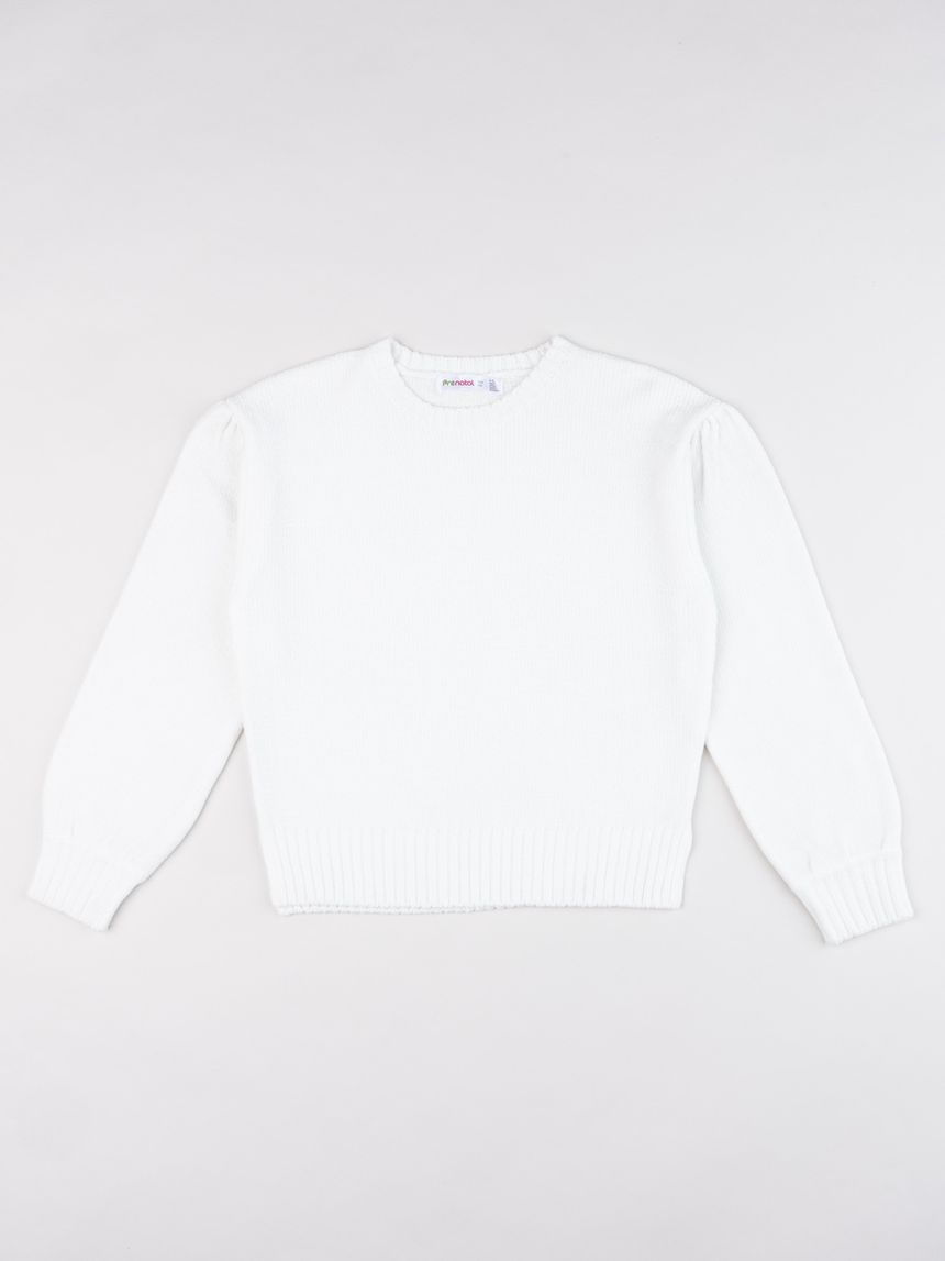 Maglia tricot in ciniglia bambina bianco