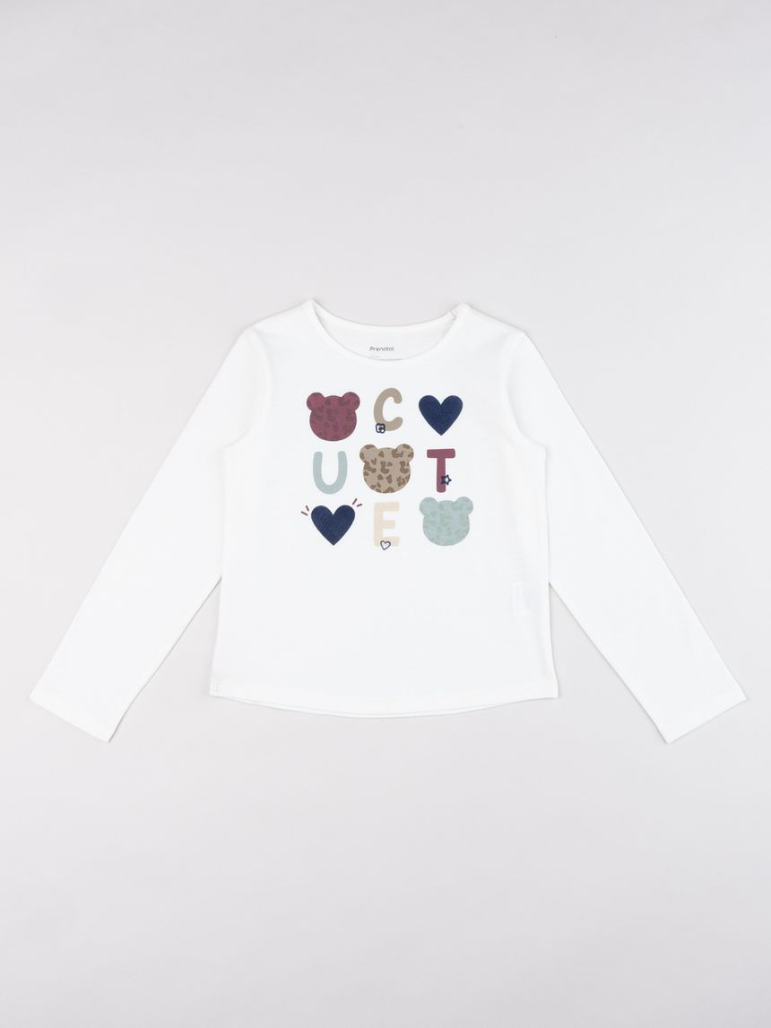 T-shirt bianca bambina "cute bear" e cuori