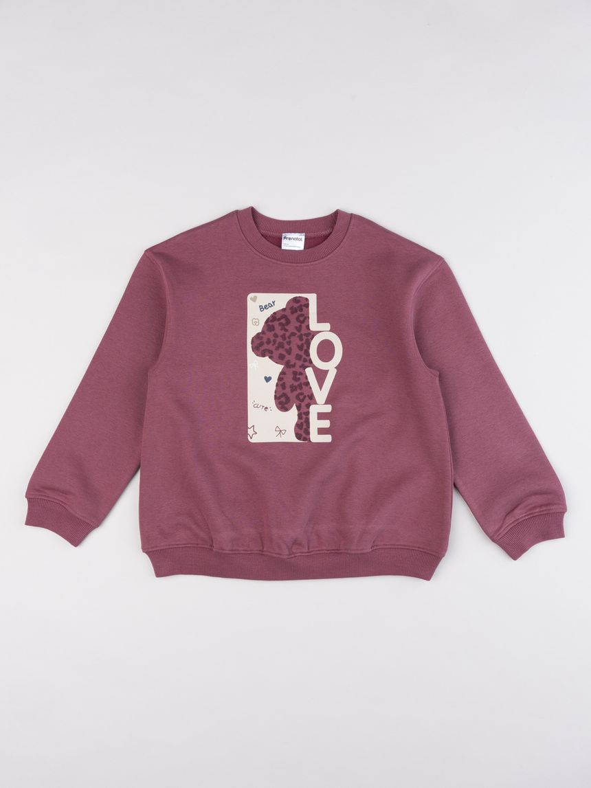 Felpa bambina girocollo bordeaux  "love bear"