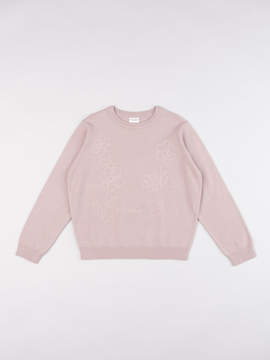 Maglia tricot bambina rosa antico ricamo fiori
