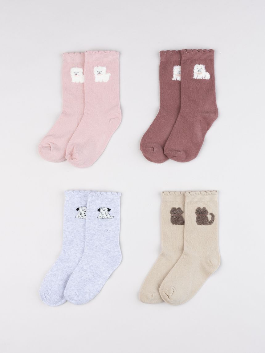 Pack 4 gambaletti bambina con cagnolini ricamati