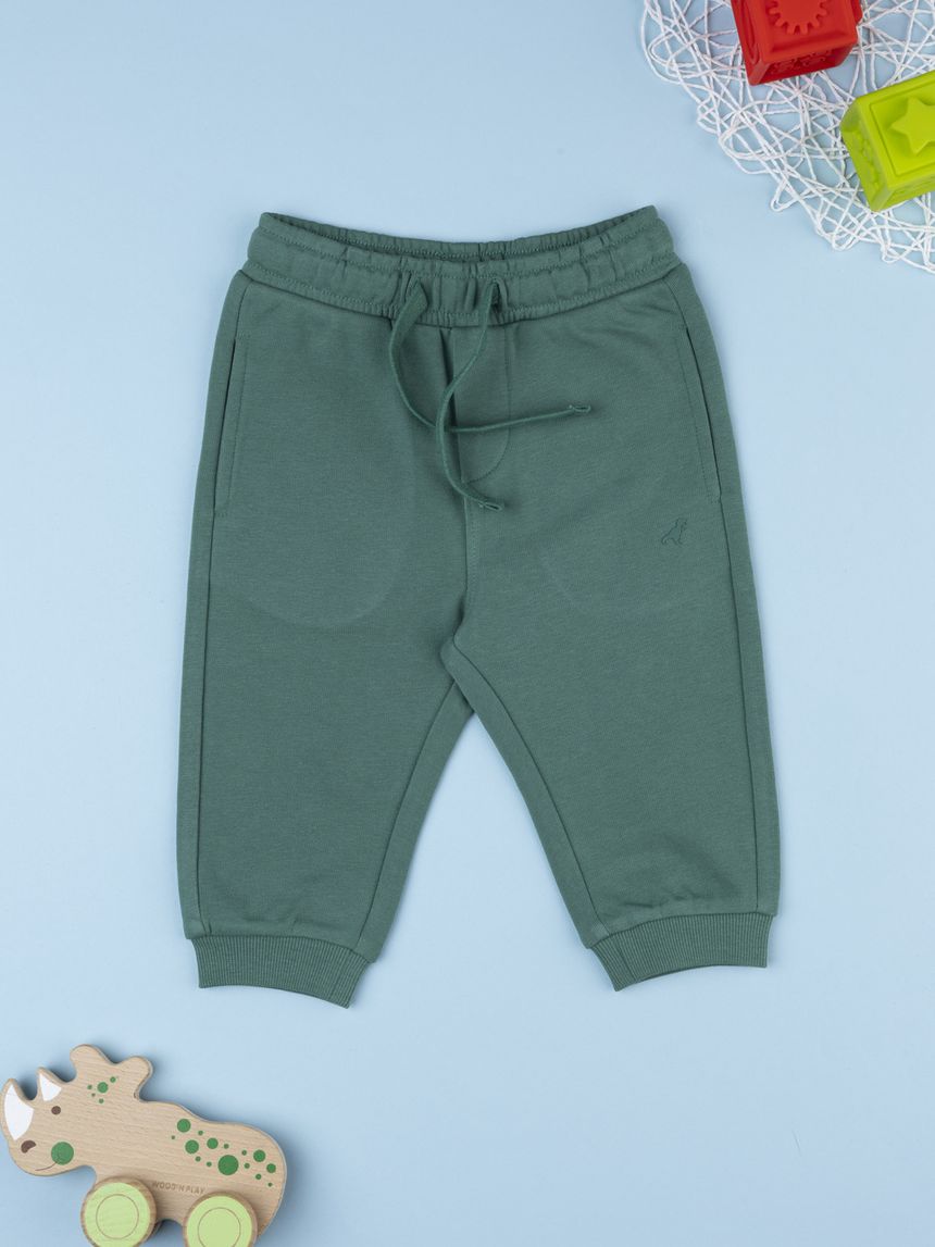 Pantalone french terry bimbo verde con coulisse