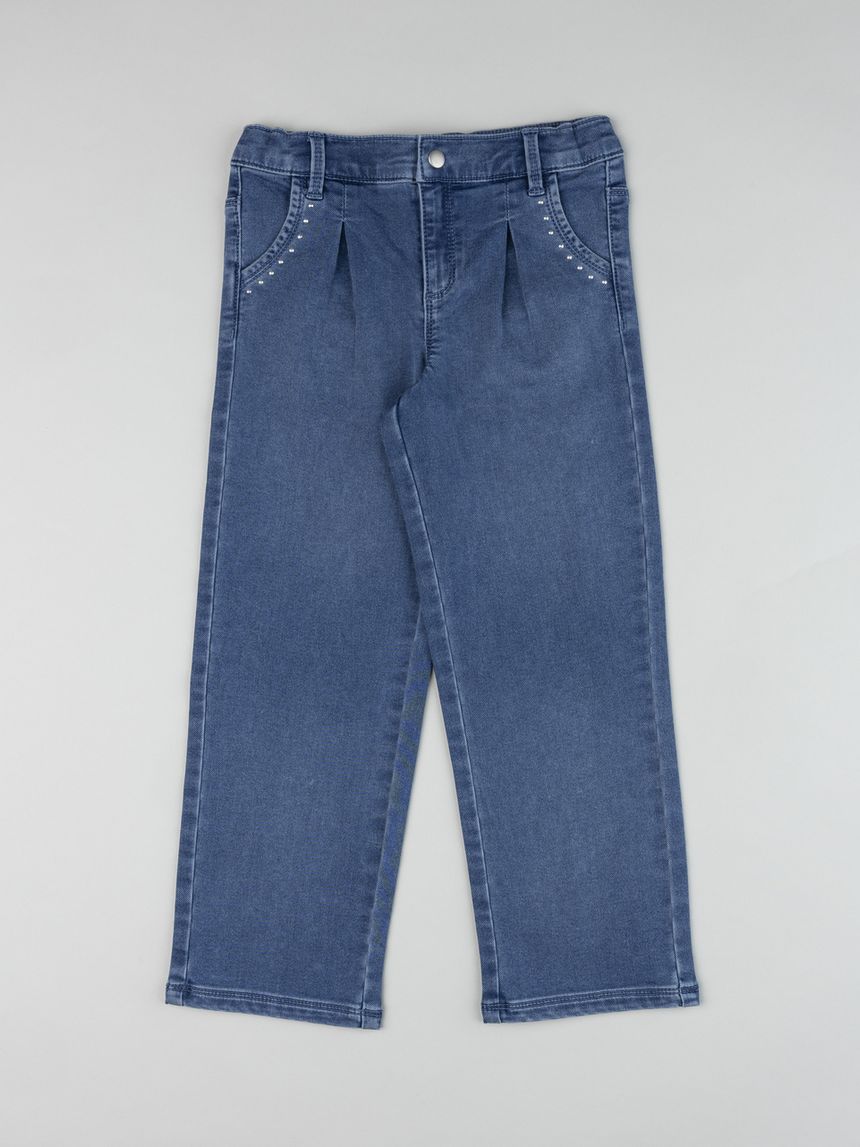 Pantaloni larghi bambina denim blu con tasche