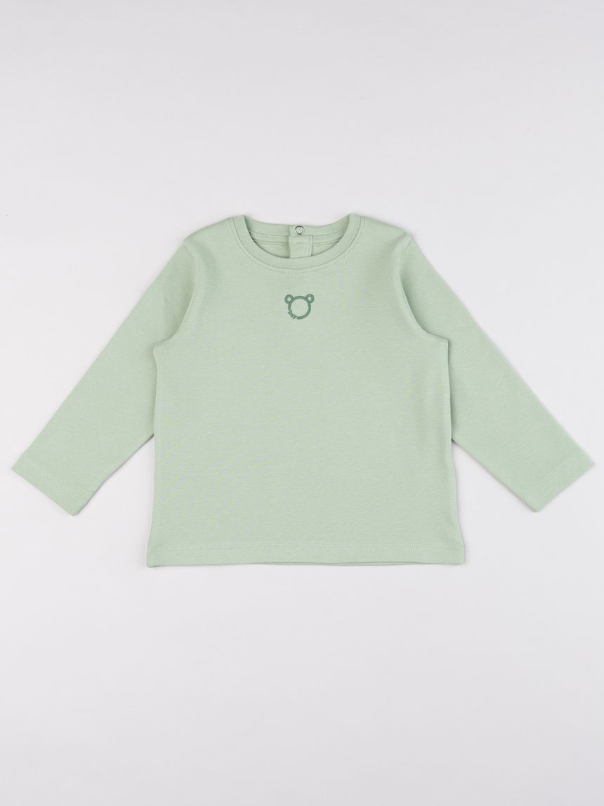 T-shirt bimbo maniche lunghe verde orsetto