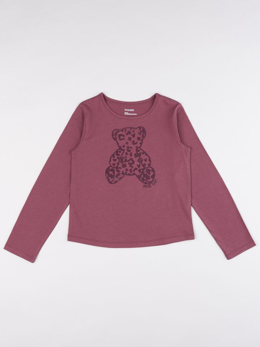 T-shirt bambina rosa scuro con stampa orso