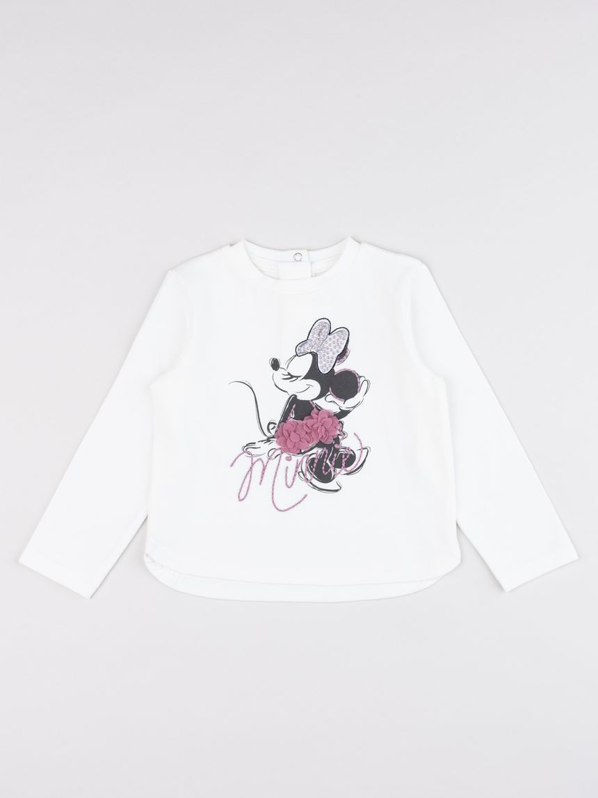 T-shirt bimba bianca a maniche lunghe con minnie