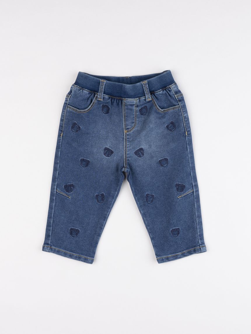 Pantaloni bimbo denim con orsetti allover
