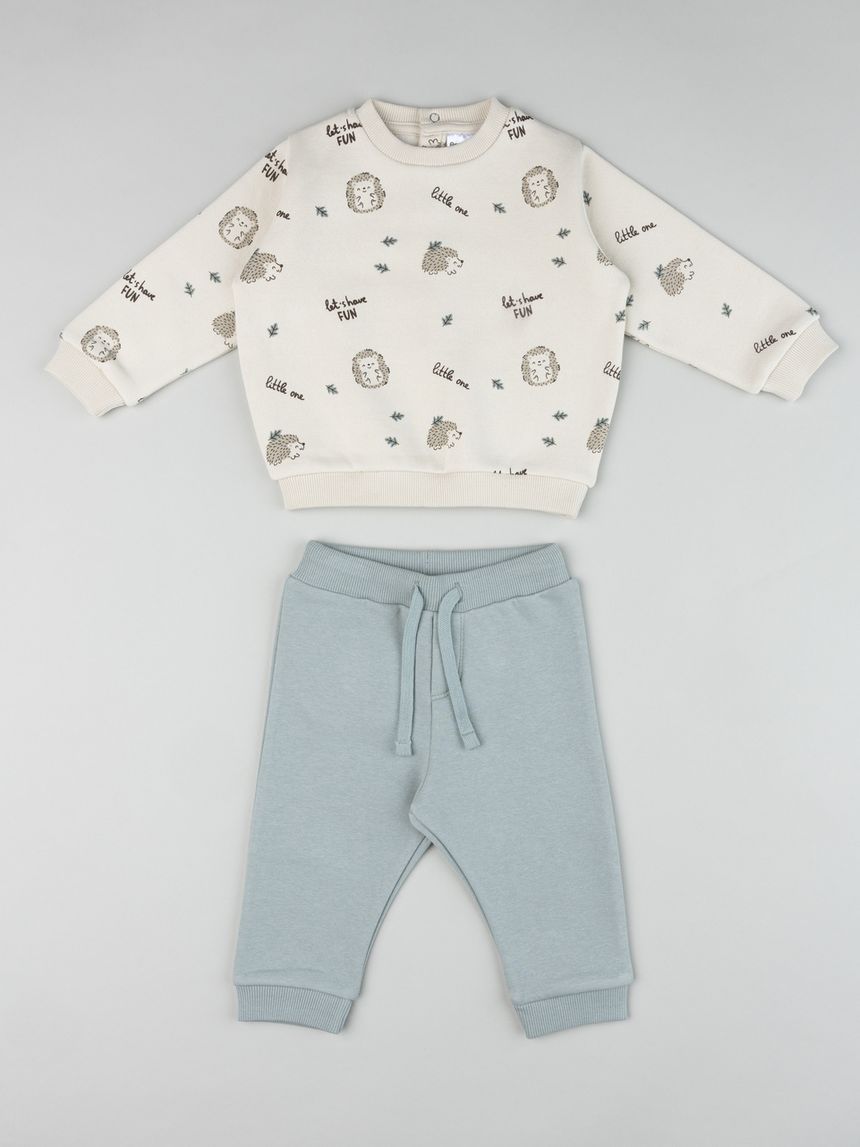 Completo jogging bimbo beige/grigio stampato
