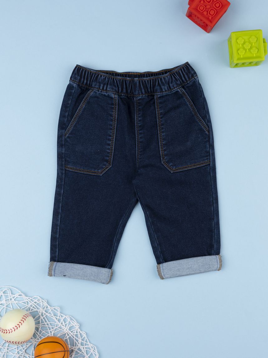 Pantalone bimbo denim scuro con risvoltino