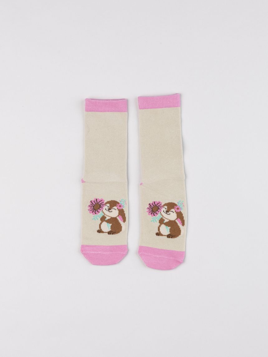Calzini antiscivolo bambina beige con coniglietto