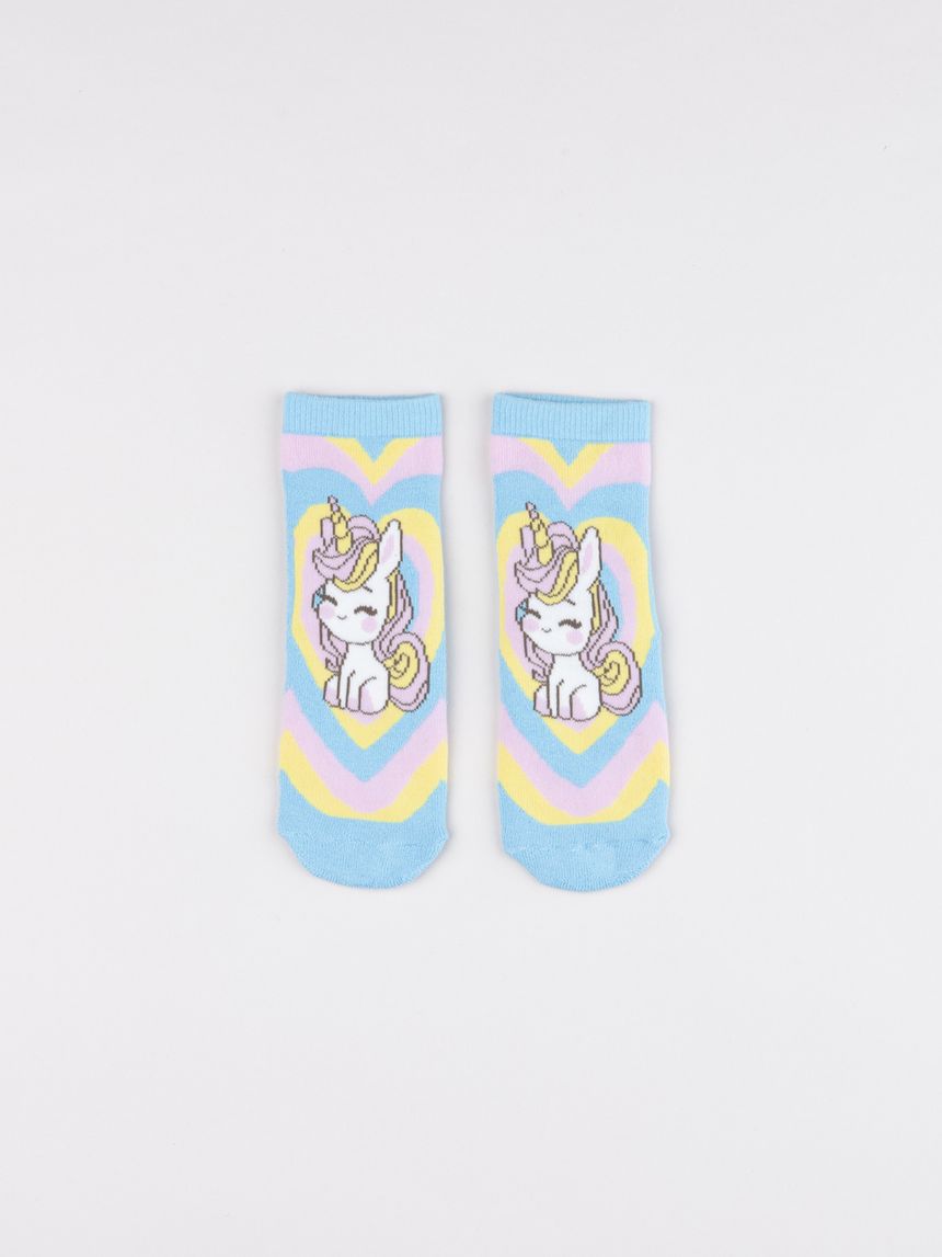 Calze antiscivolo bimba azzurre unicorni
