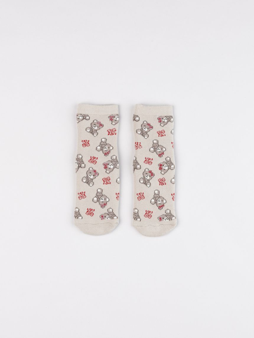 Calze antiscivolo bimba beige orsetti