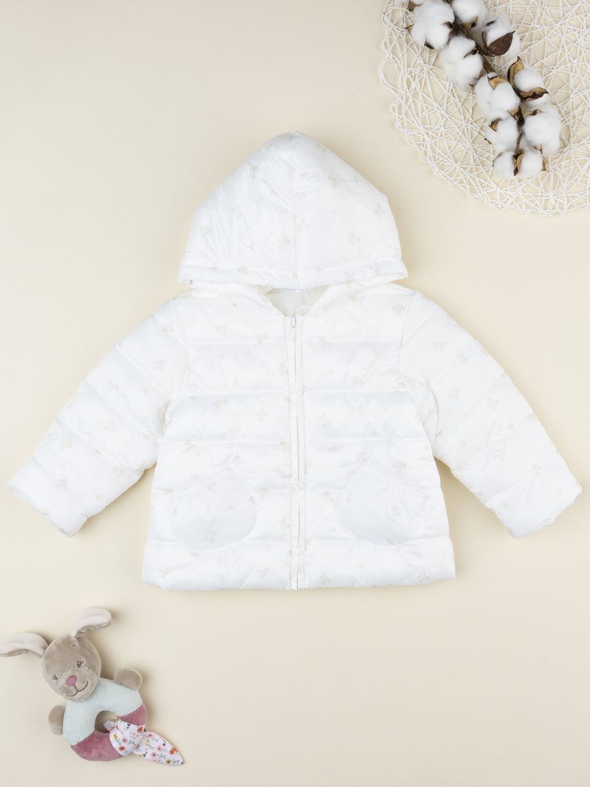 Giacca bimba bianca con cappuccio e zip