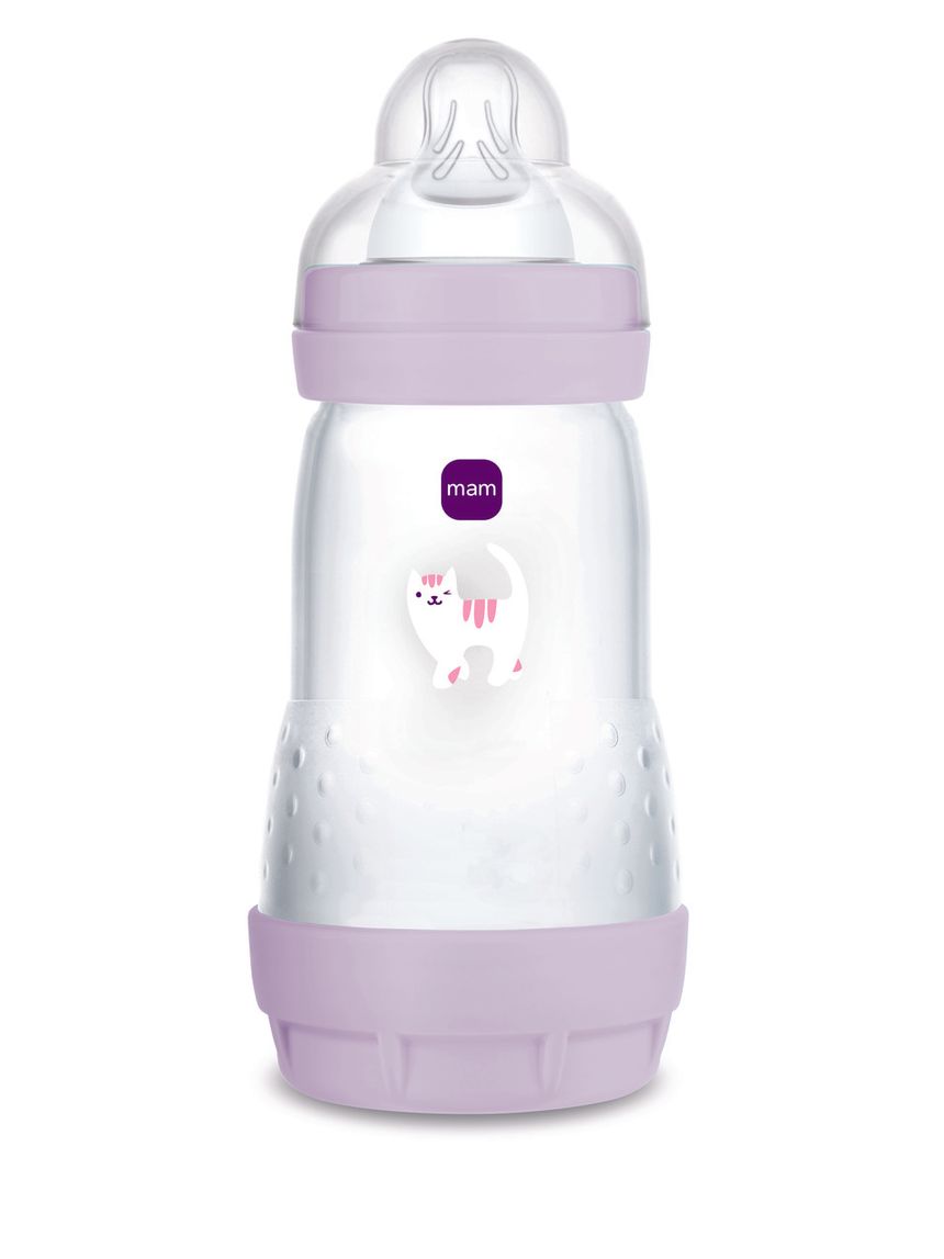 Mam biberon easy start 260 ml, biberon anticolica per allattamento misto, riduce le bolle d'aria e il rischio di coliche, lilla, 2+ mesi
